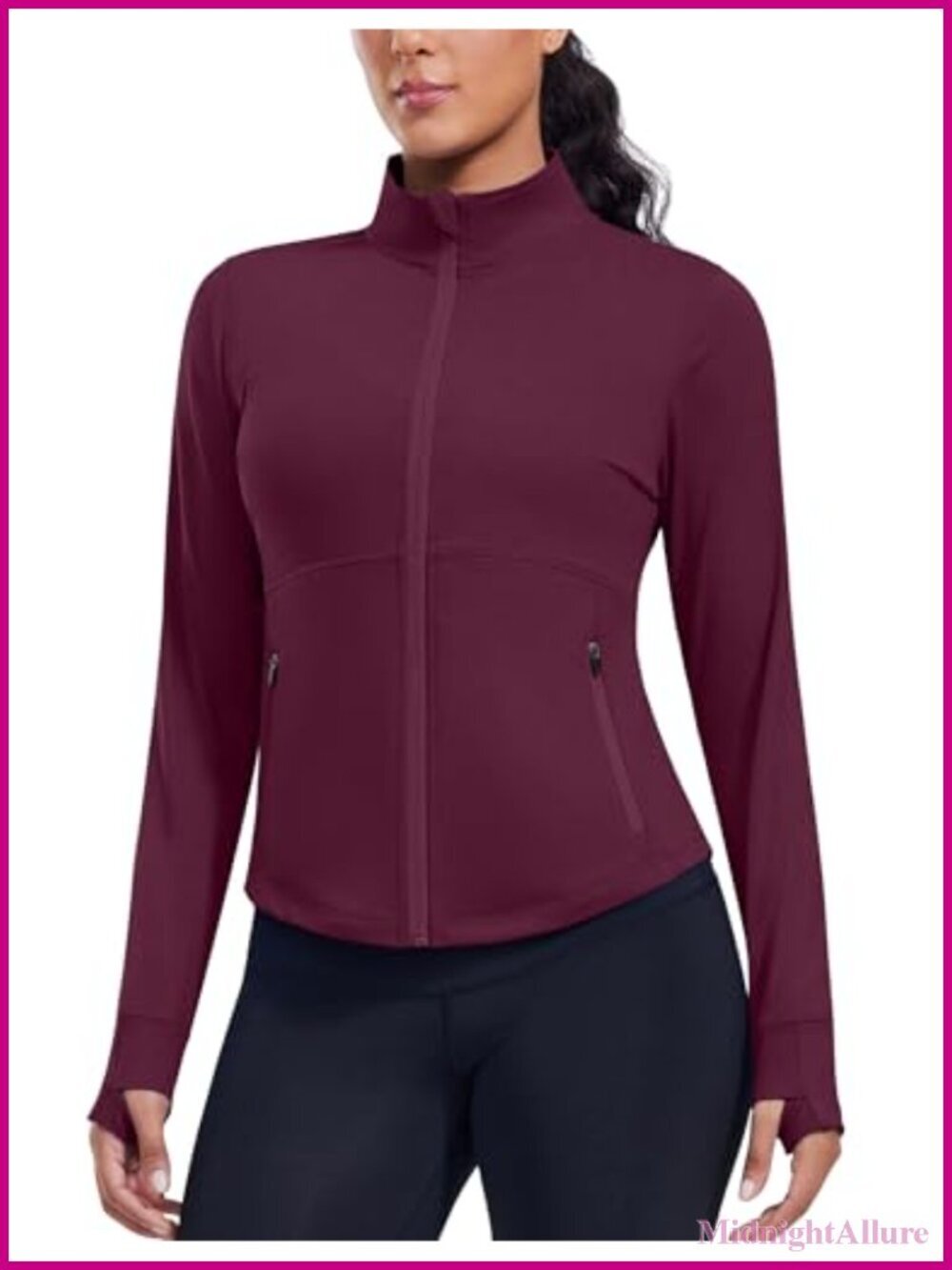 Cropped Workout Jacket Full Zip Slim Fit Athletic Thumb Holes